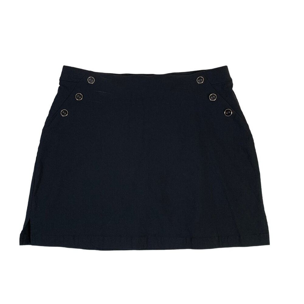 Rafaella Black Stretchy Pull Up Skort Size L Military Button Accent A-Line Skirt